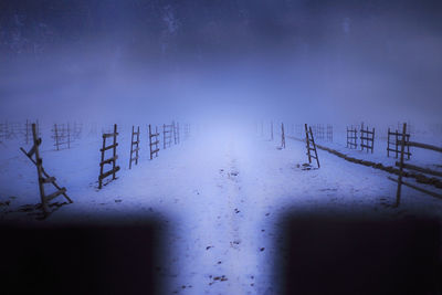 Scenic view of frozen landscape against sky at night