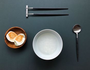 High angle view of breakfast on table