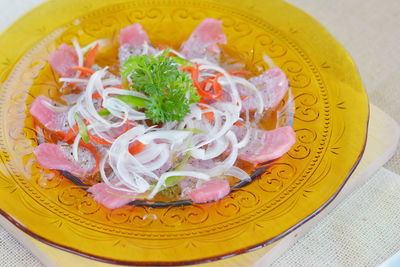 High angle view of meal served in plate