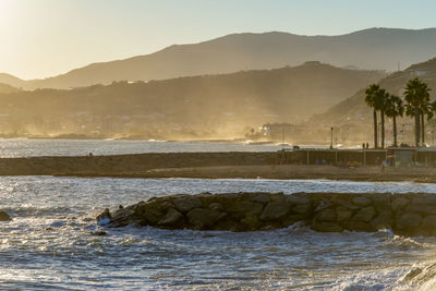 Idyllic seaside impression at evening time around santo stefano al mare