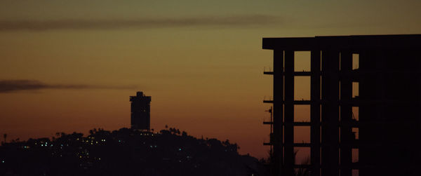 Silhouette buildings against sky during sunset