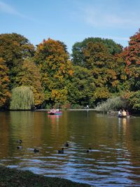Scenic view of lake against sky during autumn