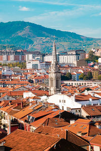 Cityscape and church architecture in bilbao city spain, travel destination