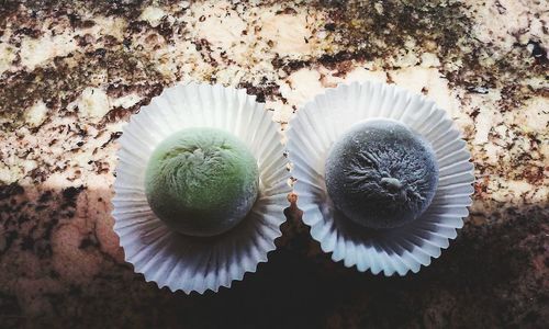 Close-up of mochi in cupcake holder