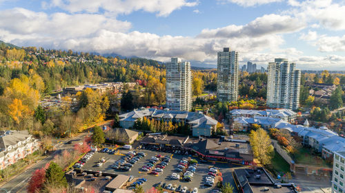 High angle view of cityscape against sky