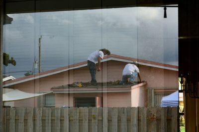 People working in building