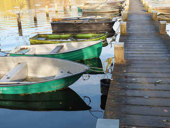 High angle view of wooden pier in lake