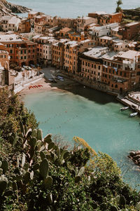 High angle view of buildings in city