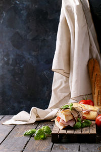 High angle view of food on table