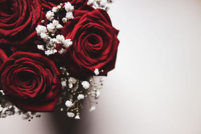 Close-up of rose bouquet against white background