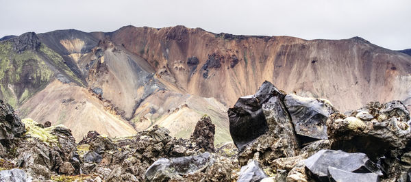 Panoramic view of rocks and mountains against sky