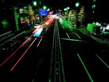 Light trails on road at night