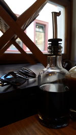 Close-up of bottles on table