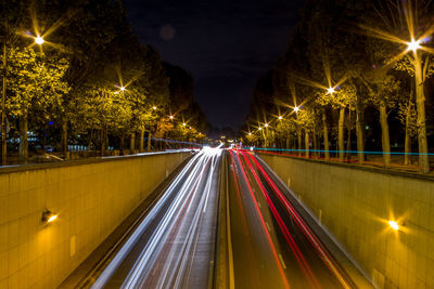 Light trails on road at night