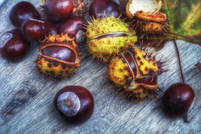 High angle view of fruits on table