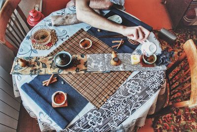 High angle view of drink on table