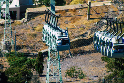 High angle view of metallic structure against plants