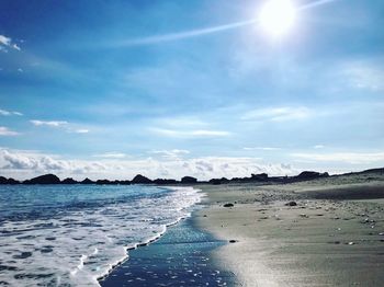 Scenic view of sea against sky on sunny day