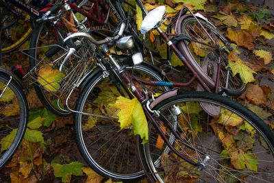 Bicycle parked against wall