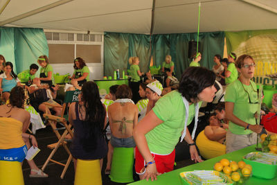 Group of people at market stall