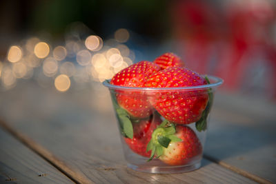 Close-up of strawberries in bowl on table