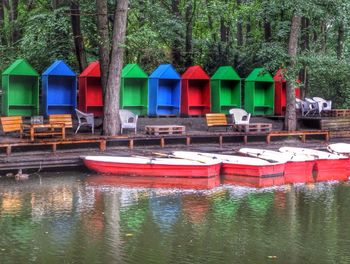 View of boats in calm lake