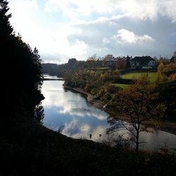 Scenic view of lake against cloudy sky