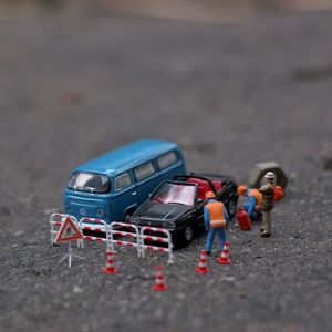 High angle view of toy car on street