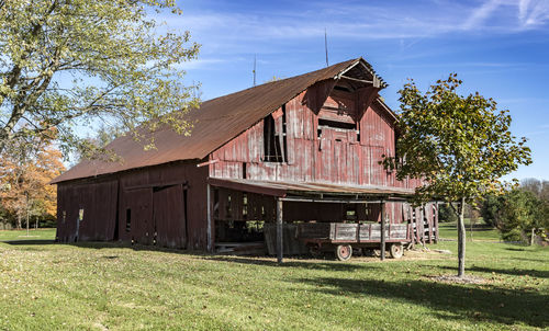 Abandoned built structure on field against sky