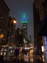 Illuminated buildings at night