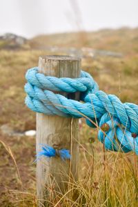 Close-up of rope tied on wooden post