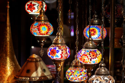 Multicolored arabic lamps on the eastern market, close-up