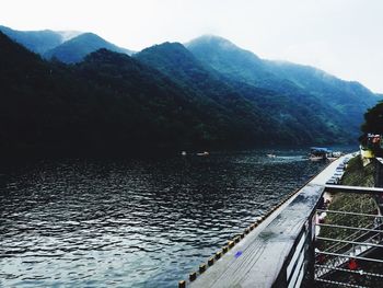 Scenic view of river and mountains