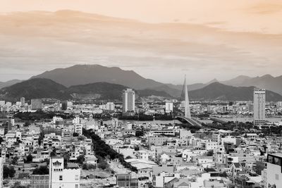 High angle view of buildings in city