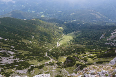 Aerial view of valley and mountains