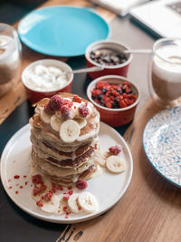 Close-up of breakfast served on table
