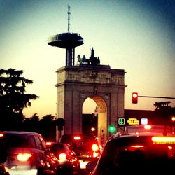 Low angle view of traffic lights on road