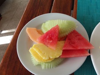 High angle view of dessert in plate on table