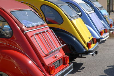 Close-up of vintage car on street