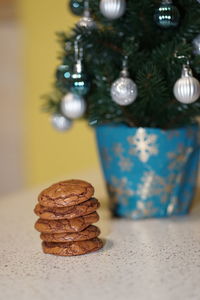 Close-up of christmas decoration on table