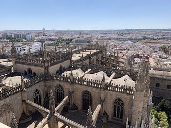 High angle view of buildings in city