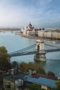 View of bridge over river against sky