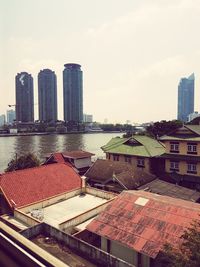 High angle view of cityscape against sky