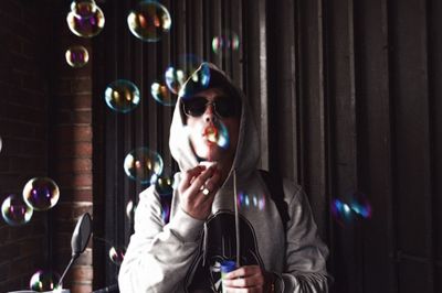 Full length of girl with bubbles