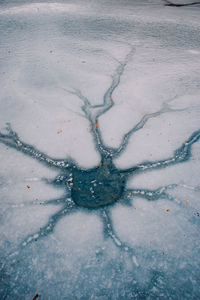 High angle view of frozen water on land