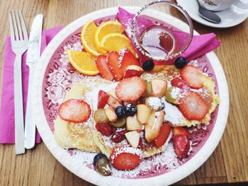 Directly above shot of breakfast served on table