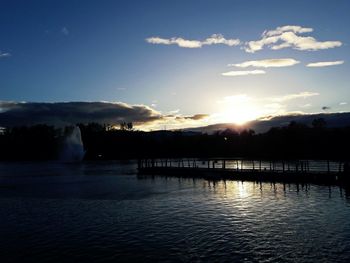 Scenic view of river against sky at sunset