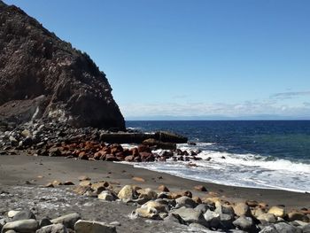 Scenic view of beach against clear sky