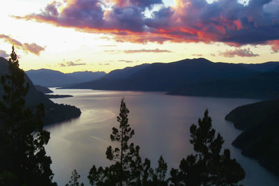 Scenic view of lake against sky during sunset