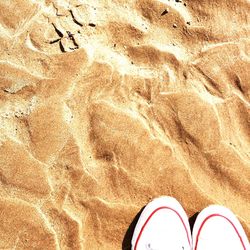 Low section of person standing on sand